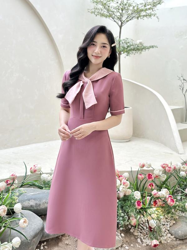 Váy đầm nữ thiết kế U&M phối cổ nơ thanh lịch nhẹ nhàng đi làm, tiệc giáng sinh, tết có bigsize (VP47)