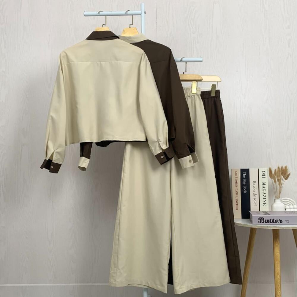 PO40 Asaya Set dua potong atasan + celana longgar warna-warni yang modis dan sederhana