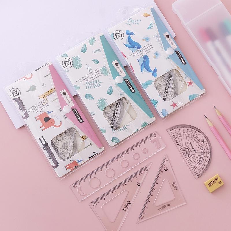 Thước Bộ Aihao Gồm 4 Món Đựng Trong Túi Nút Nhựa (thước thẳng, thước eke, đo độ, thước tam giác cân)