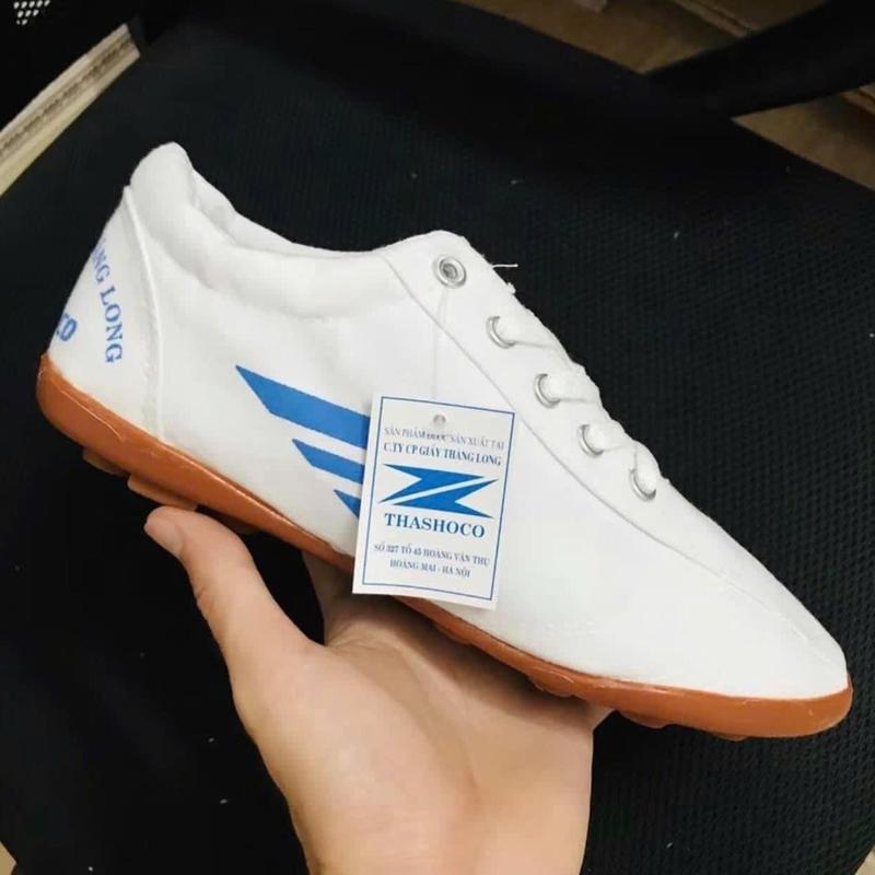 Giày Bóng Đá Chính Hãng Thăng Long Thashoco, Giày Bata Trắng-đen  Đinh TF Sân Cỏ Nhân Tạo Khâu Full Đế 100%