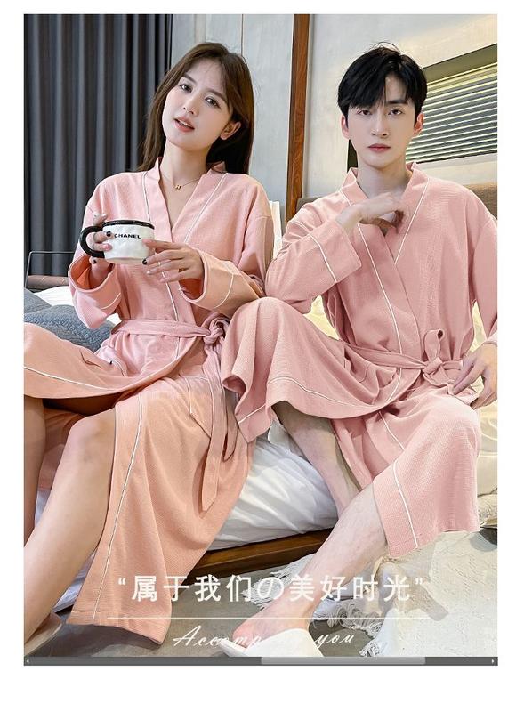 Product Introduction of Four Seasons Nightgown for Men and Women Spring and Summer Couple One Male and One Female Hotel Beauty Salon Waffle Pure Cotton Bathrobe 15