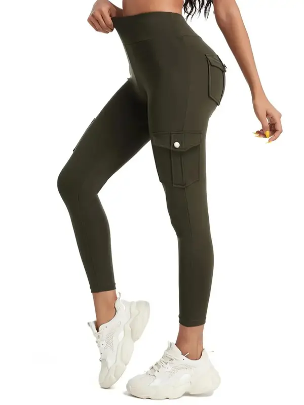 Women's Solid High Waist Pocket Sports Leggings, Sporty Casual Comfy Breathable Skinny Tummy Control Pants for Yoga Gym Workout Running, Ladies Sportswear for All Seasons, Workout Clothes, Activewear, Tight Leggings 8
