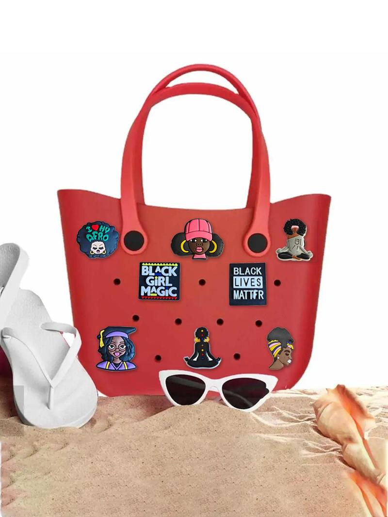 Product Introduction of Random Style Black Series Bag Accessories, Cute Bag Charm for Beach Bag, Fashionable Bag Decoration for Women & Girls, Beach Bag Accessories 3