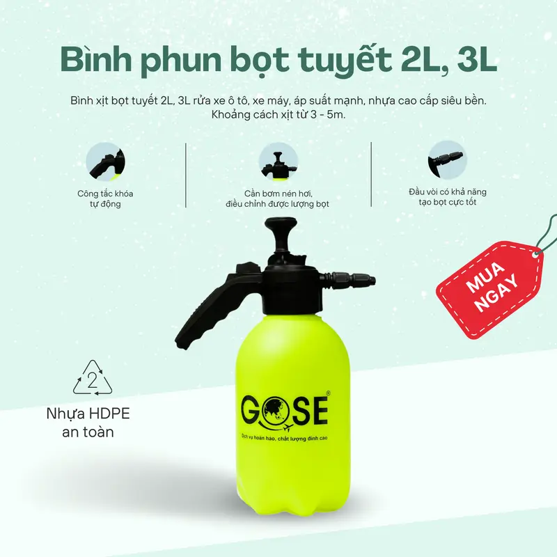 Ber Family - Bình xịt bọt tuyết 2L/3L rửa xe ô tô xe máy áp suất mạnh cao cấp bền đẹp 3