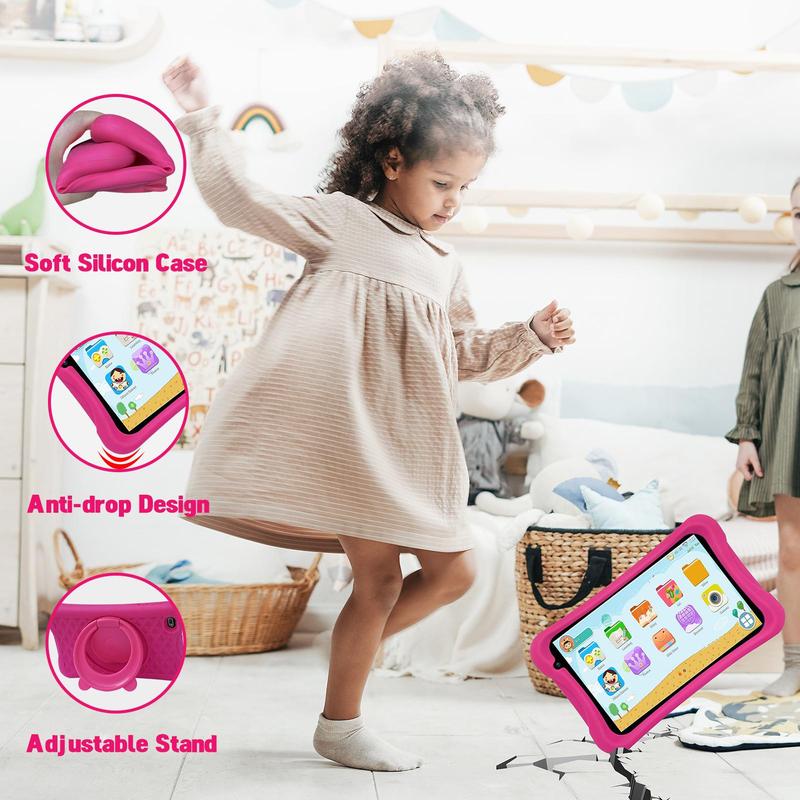 Portable 8 Inch HD Learning Tablet, Touch Control Tablet, Android System Tablet with Silicone Protective Case, Eye Care Tablet, Stocking Fillers Gift 8