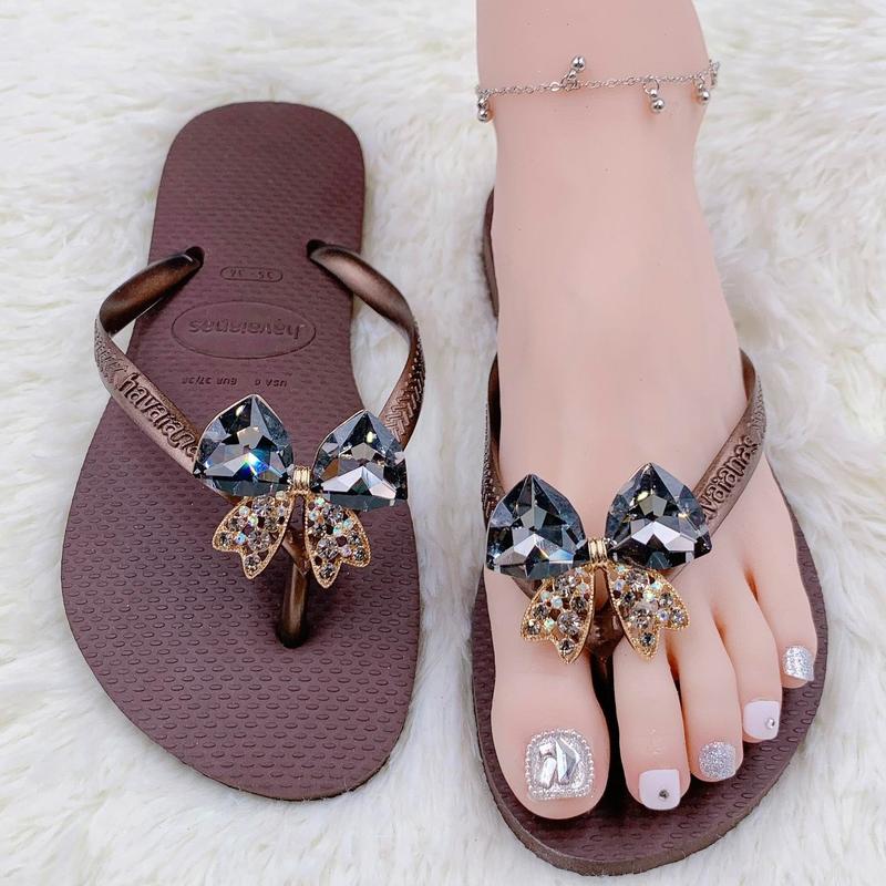 HAVAIANAS - DÉP TÔNG ĐI BIỂN NỮ - SLIM MIX CHARM NƠ ĐEN ( THU HƯỜNG ) DéP GiàY Shoes Sandal Dép Tông cao su QUAI CHỮ T Jean Caro