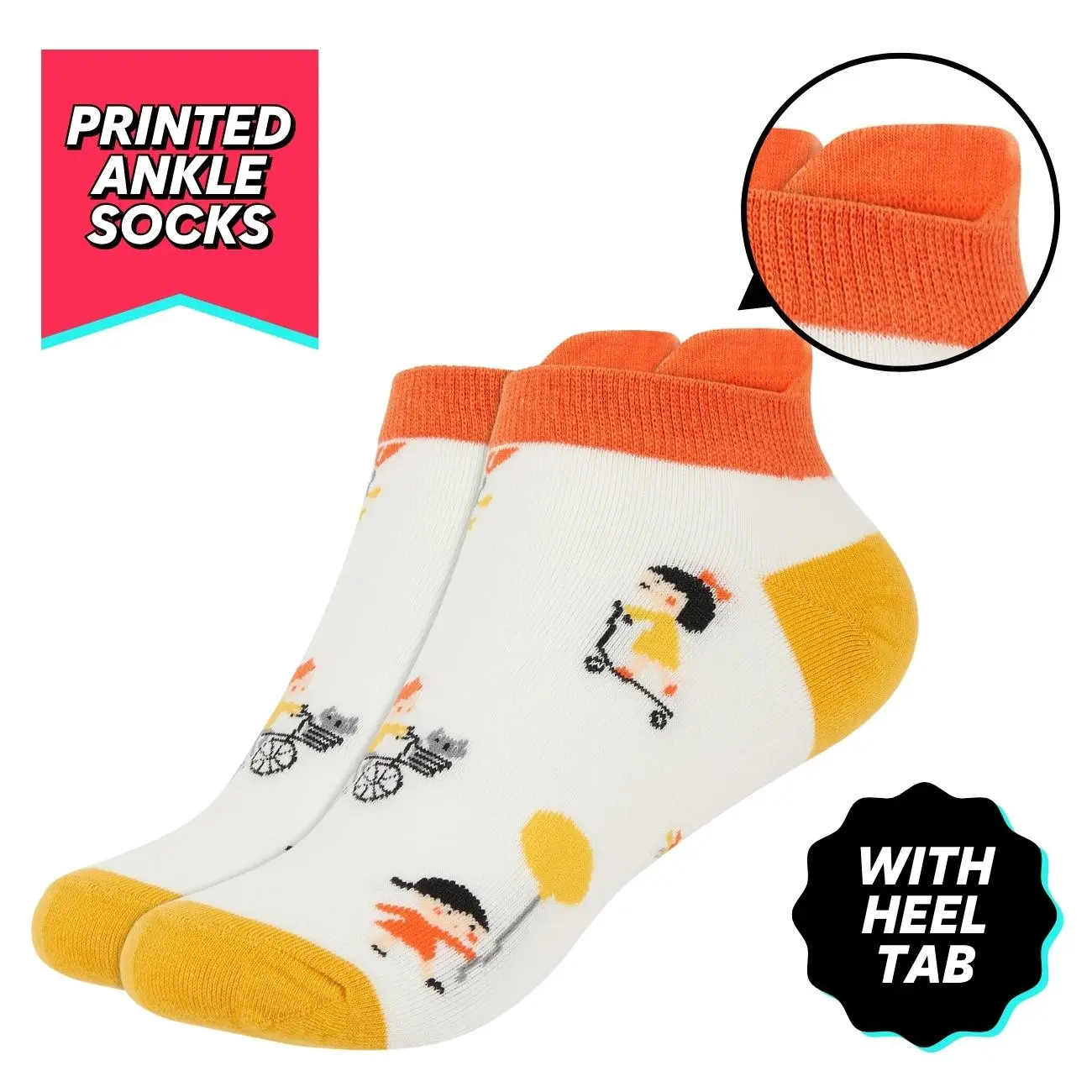 IDENTITY Apparel Womenswear Multicolor Cotton Printed Ankle Socks with Heel Tab