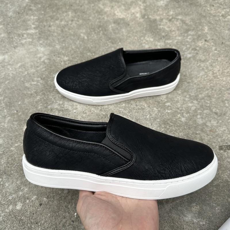 Giày nam Slip On màu đen đế trắng da xít nhám đế cao su - khâu đế giúp chống trơn trượt 38-43