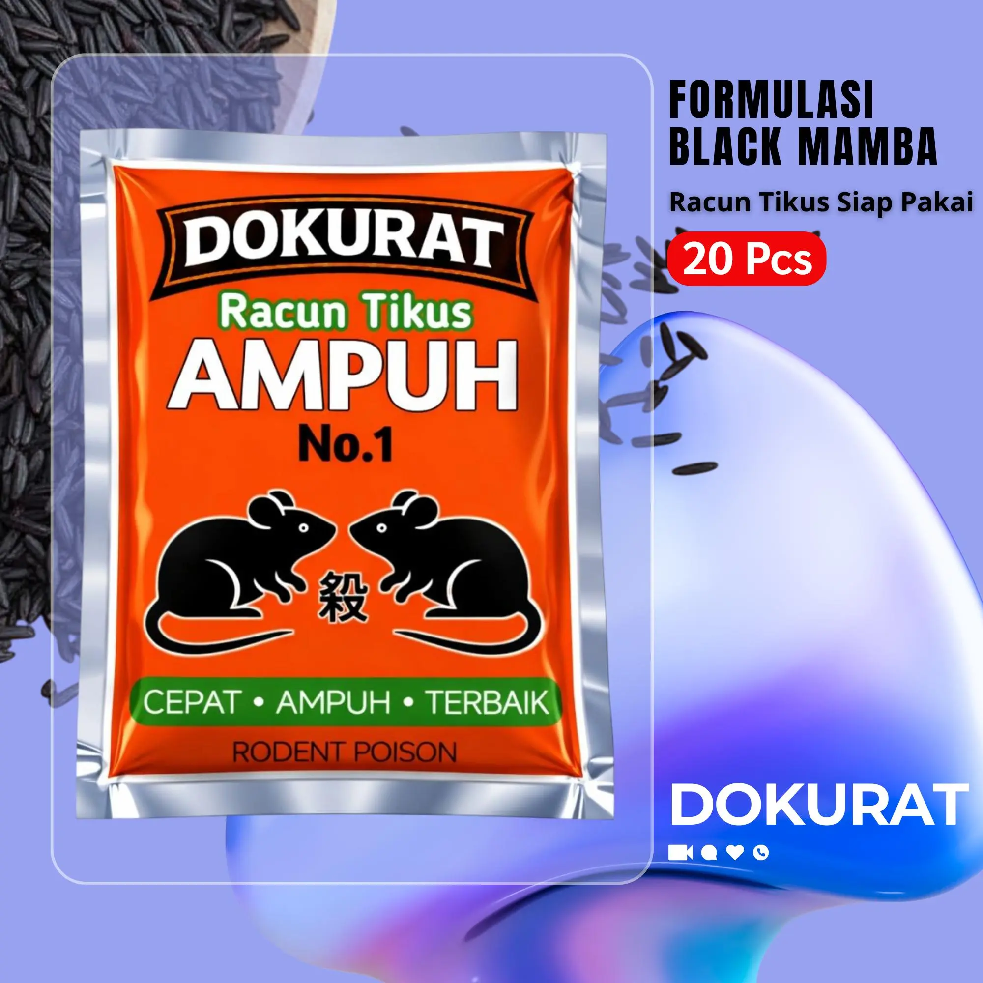 20 BUNGKUS PENGENDALI TIKUS BAHAN DASAR BERAS DENGAN KUALITAS TERJAMIN TIKUS MATI KERING