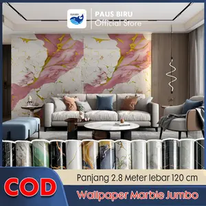 Paus Biru - Wallpaper Dinding Motif Vinyl Marble Foam Roll Sticker Kamar Dekorasi PET 120 x 280 cm  A52 2.8 METER LEBAR 120 CM