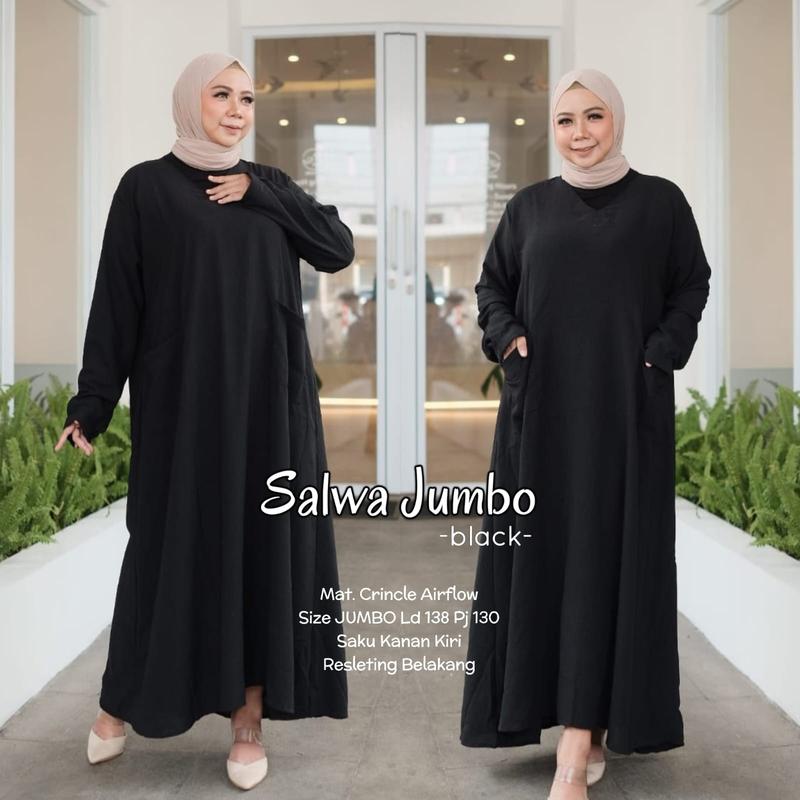 Gamis LD 140 Super Jumbo Besar Polos Muat BB 100 120 Bahan Crinkle Airflow Dress Motif Muslim Wanita 3