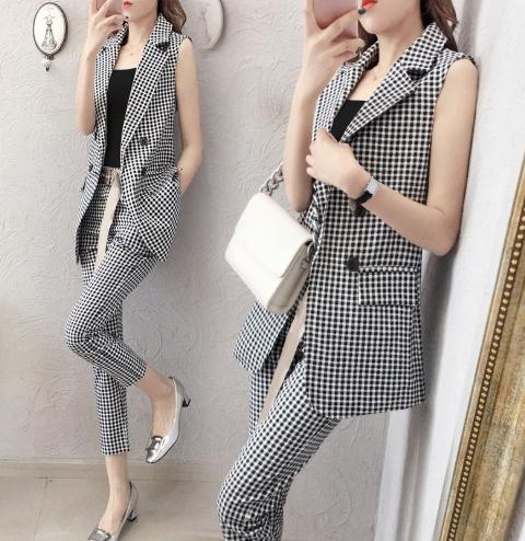 GOTI - Set Bộ 3 Món Kiểu Set Vest Caro Kèm Thắt Lưng - Set Bộ Công Sở Nữ Kiểu Set Áo Vest Quần Dài 3064
