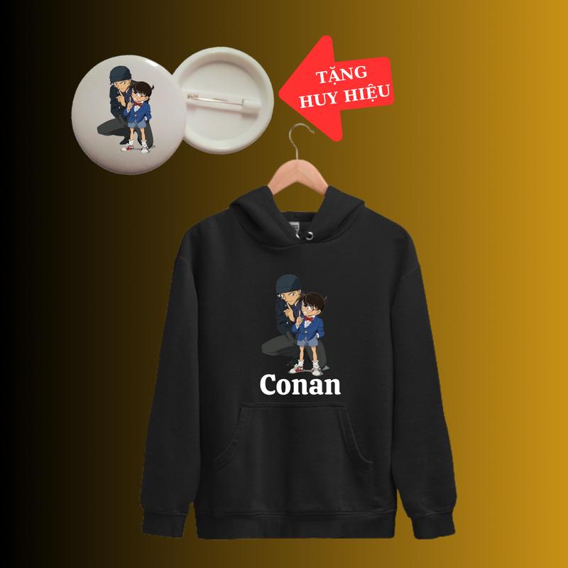 Áo Khoác Hoodie in hình Conan thám tử lừng danh dài tay thu đông trẻ em, màu trắng, vải nỉ có mũ-Kèm huy hiệu 1