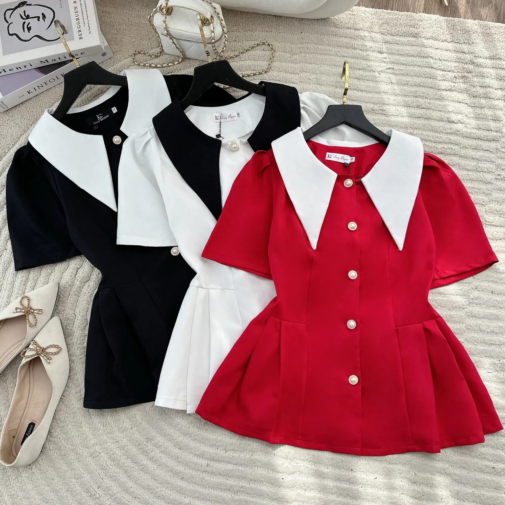 Áo Cổ Nhọn Form Peplum Cotton Bigsize 50-90kg 1236 Nữ Women Top LucyBigSize