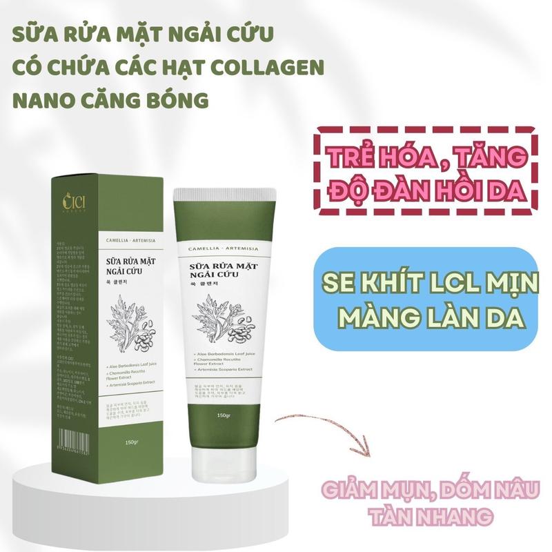 QUÀ - 1 Tặng 1 - CHỈ CÓ TRÊN LIVE- Sữa Rửa Mặt Ngải Cứu + các hạt Collagen Nano hỗ trợ giúp làm sạch và làm dịu làn
