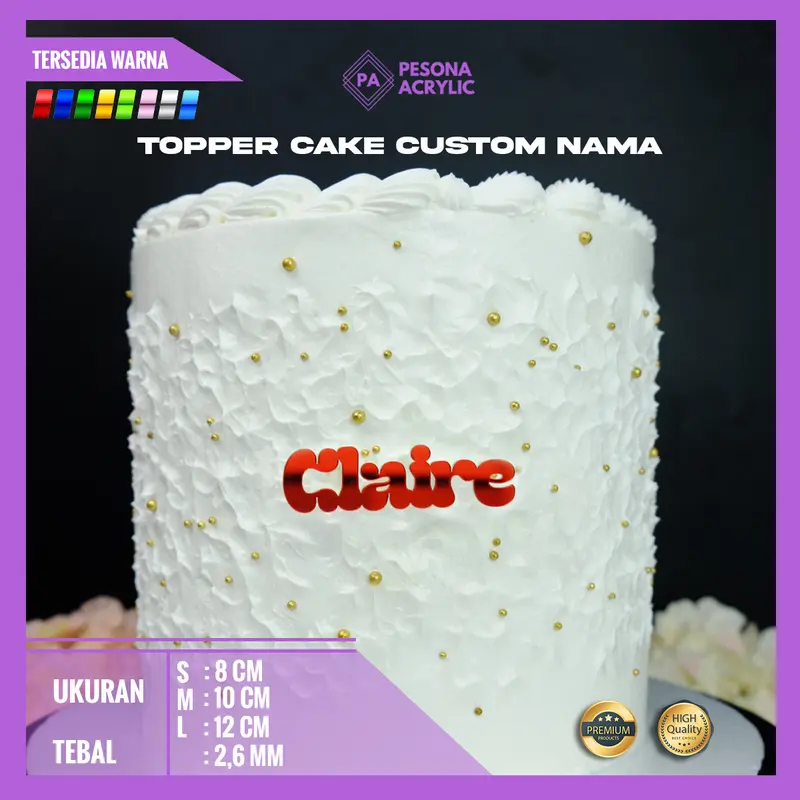 Topper Cake Acrylic Custom Nama Tusuk Depan Gold 0