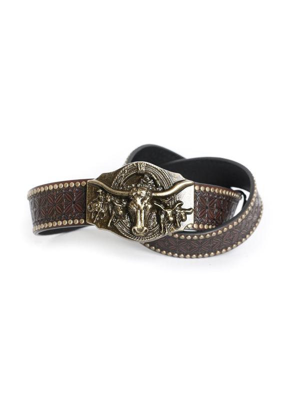 Men's Punk Style Bull Decor Belt, Vintage Western Cowboy Belt, Fashion Belt for Party, Daily Clothing Decor, Trendy All-match & Exquisite Belt for Birthday Gift 0