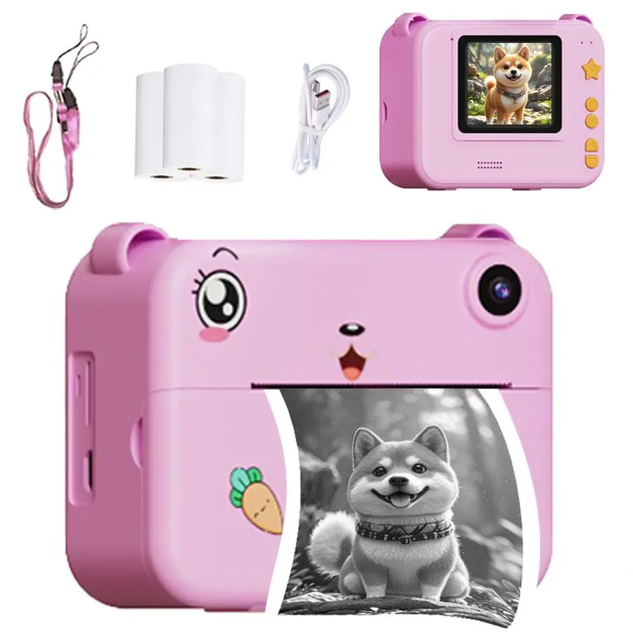 Cute Cartoon Dog Design Digital Camera, 1080P HD Instant Print Camera, Video Camera Toy with Photo Sticker, Birthday Gift for Kids
