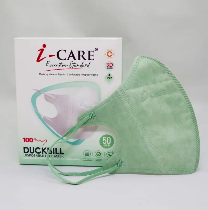 Masker ICARE Duckbill EMBOS Earloop 4ply PREMIUM QUALITY BOX 50pcs / POUCH 25pcs Waterproof Duckbill Icare 6