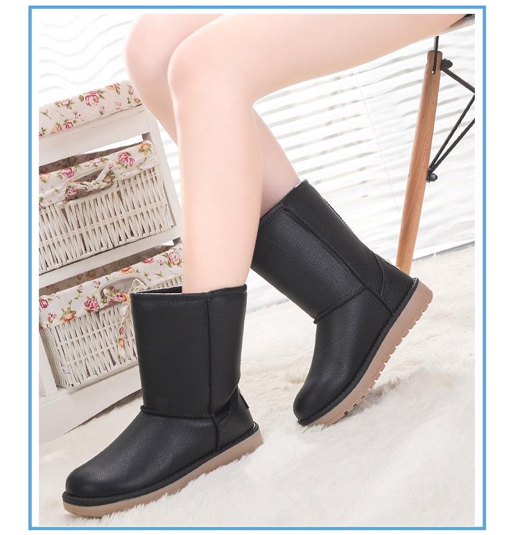 Product Introduction of Winter Non-Slip Boots High Leather plus Velvet Thick Cotton Boots Leisure Warm Non-Slip Waterproof Short Boots Women's Soft Bottom Girl Footwear 11