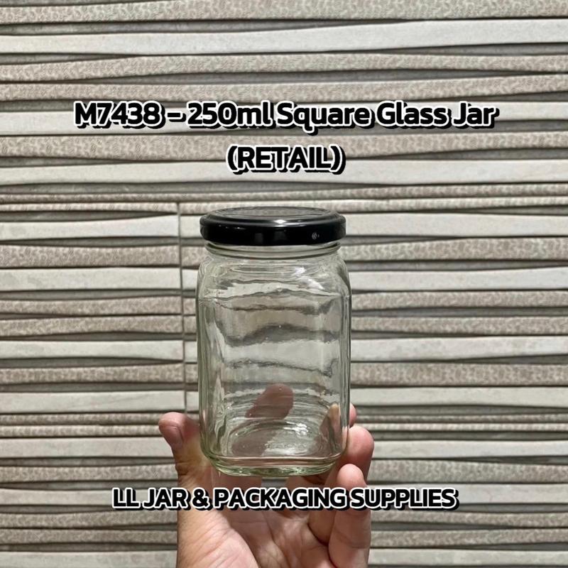 RETAIL or Per Pc. | M7438 (250ml Square Glass Jars) w/ FREE PLASTIC ...