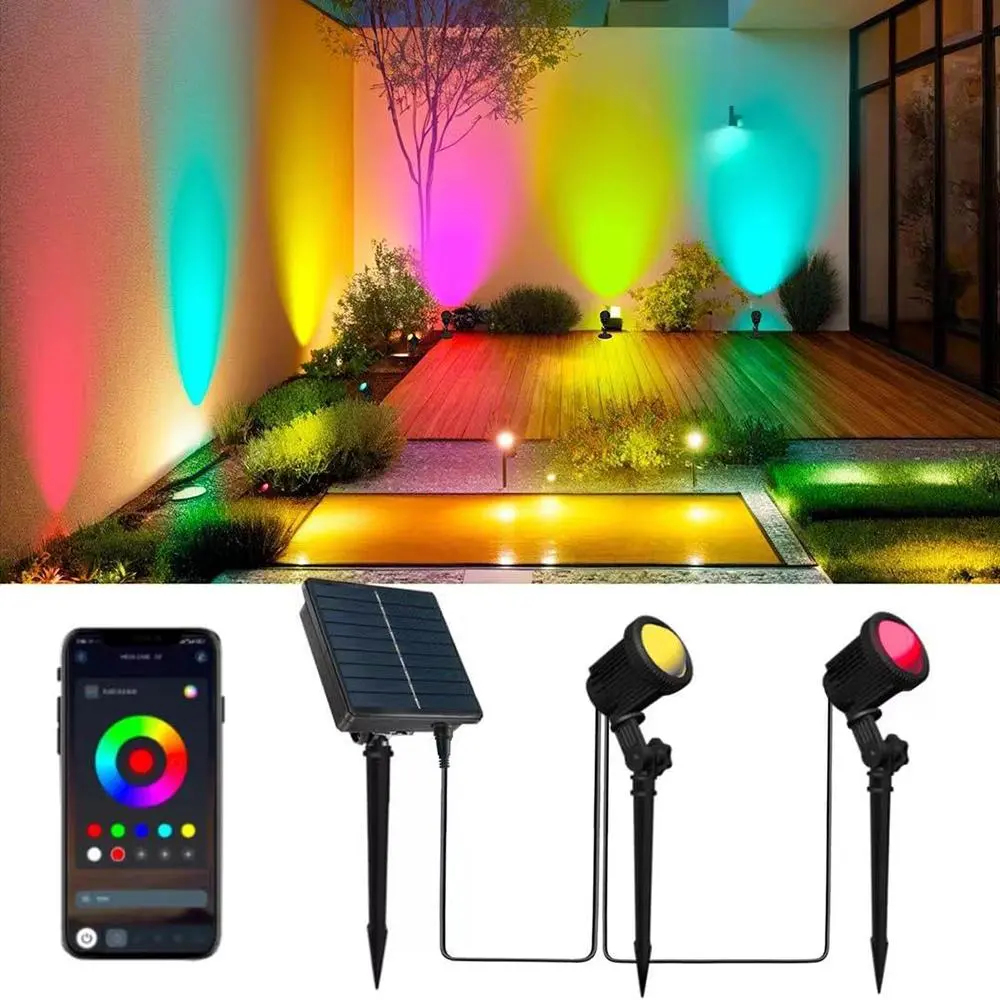Solar Powered Garden Light, Outdoor Waterproof LED Light, RGB Mode Lawn Light, Landscape Light for Garden Patio Yard Decoration