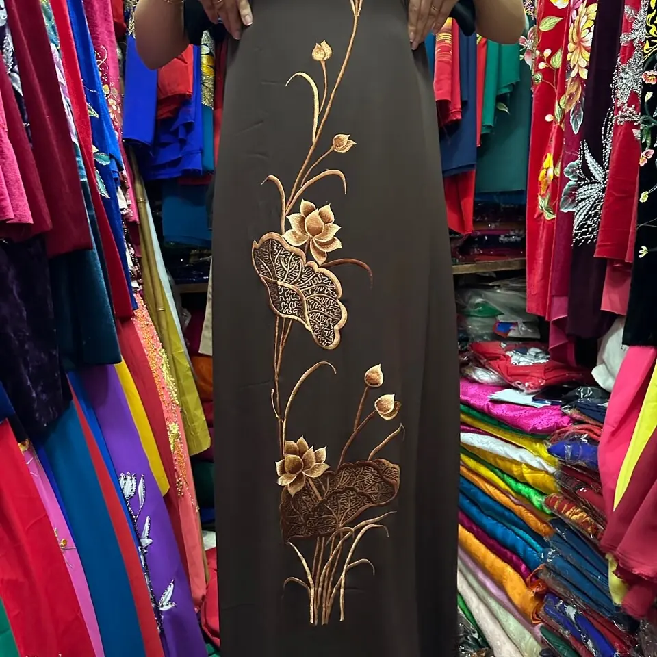 Áo dài nâu danhf cho mọi lứa tuổi Nữ Women Dress Cổ Tròn Váy Đen Umi