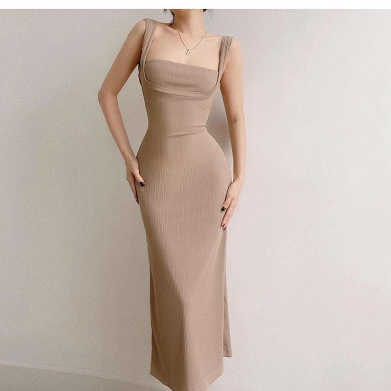 Product Introduction of Elegant back-cropped bodycon dress with waist tie long sleepveless gown for women 1