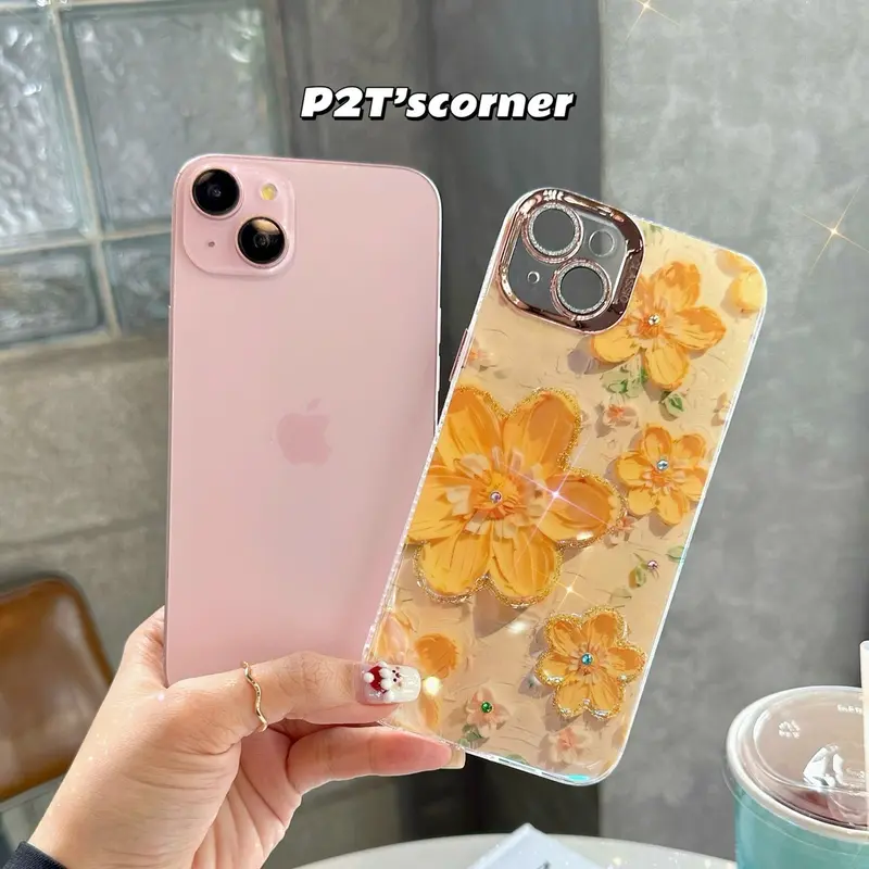 Ốp Lưng IP , Hoa Vàng Hologram Viền Vàng Si Mạ , Lưng Cứng Viền Dẻo 2