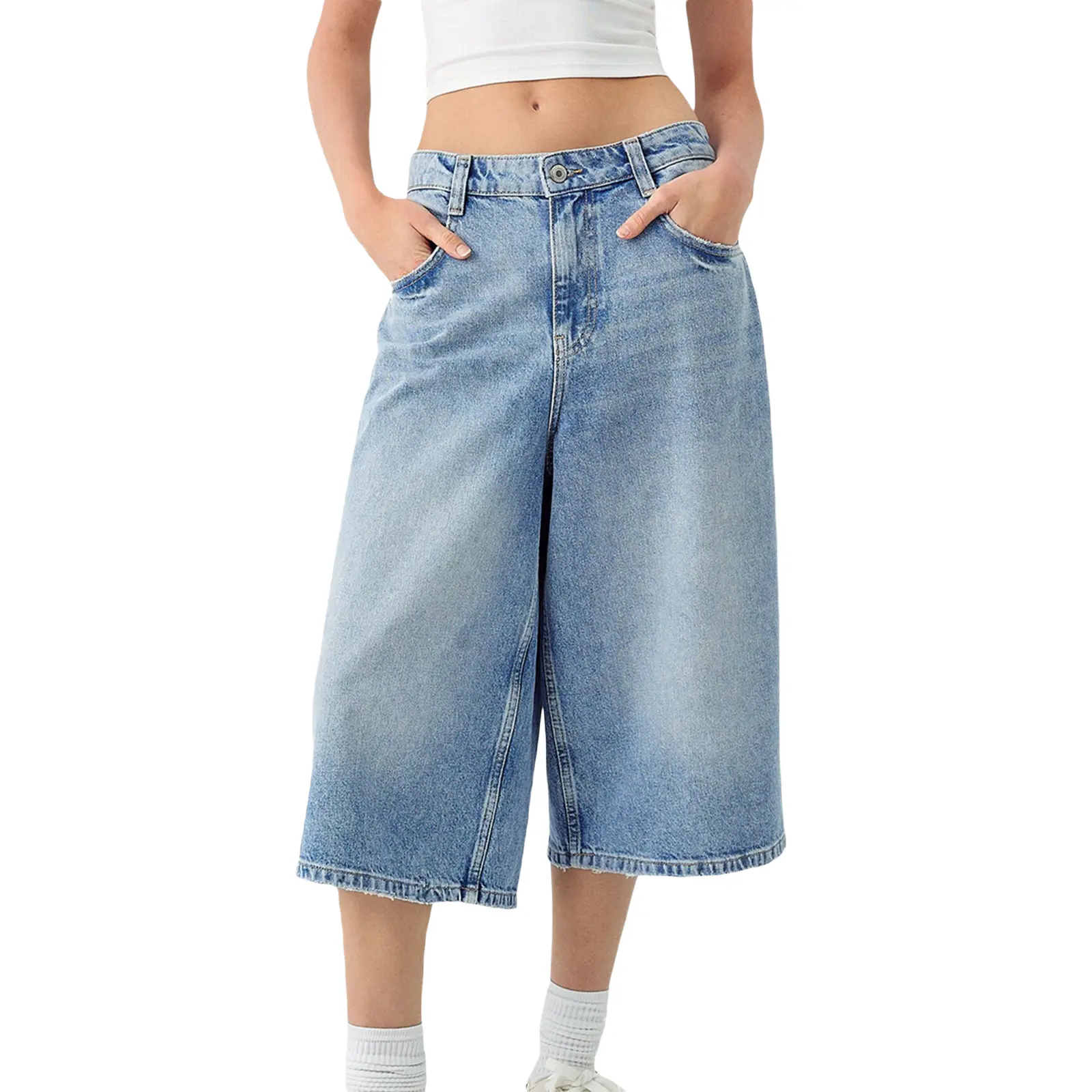 Women Capri Pants, Low Waist 3/4 Length Pants Cropped Pants Jeans with Pockets for Casual Daily