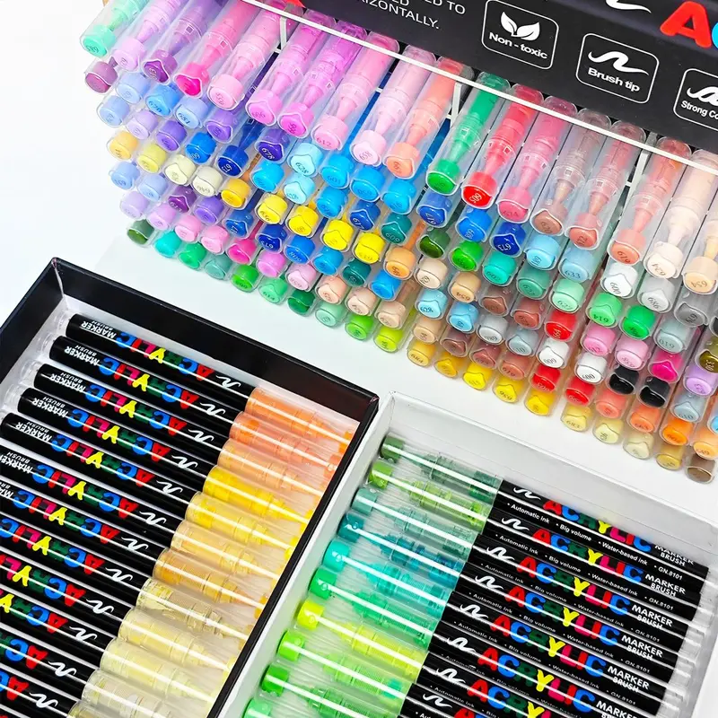Brush Marker Pen Set, 24/48/60/80 Colors Straight Liquid Acrylic Marker Pens, Waterproof Pen Soft Brush Nib for Glass Stone Metal Wood Plastic Paper, Art Supplies 7