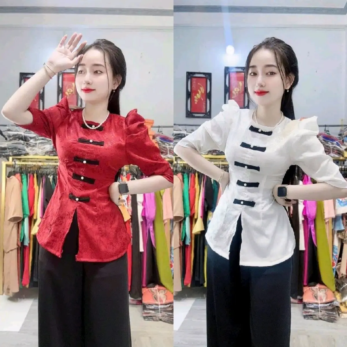 ÁO LẺ  KHÔNG KÈM QUẦN,  BỘ ÁO KÈM QUẦN BÀ BA TAY PHỒNG VẢI GẤM QUẦN TUYẾT NHUNG ĐỦ SIZE Kem Women Nữ Top
