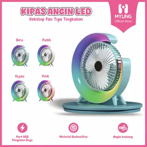MYUNG Kipas Angin Lampu Warna Warni Portable Rotasi 180 Kapasitas 1800 mAh