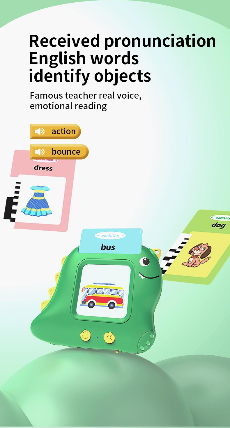 Product Introduction of 2024 Dinosaur Jr card machine Talking flash card children's toys educational plug-in learning machine 5