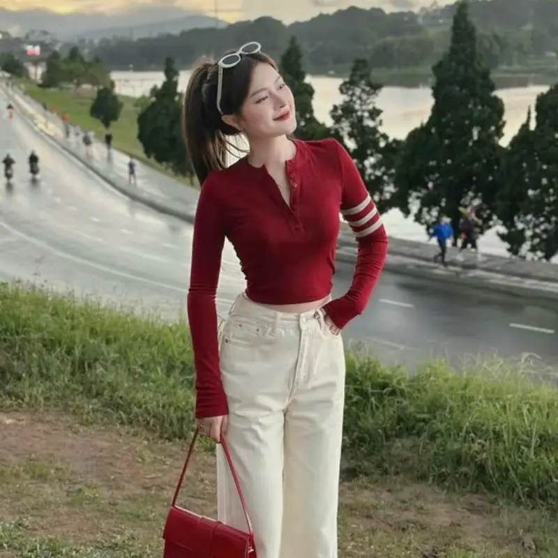 Áo Thun Tăm Thome 4 Cúc Cổ Tròn Dài Tay Form Ôm Body áo  3