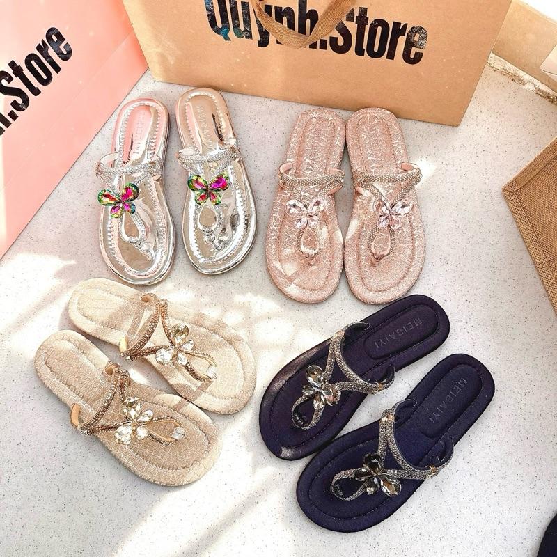 GIÁ SALE Dép Kẹp Bứm Nữ Mũi Tròn 2 Vòng Luồn Đá Xinh Xắn Viên Đá To CAO CẤP Sáng Đẹp Đế Chống Trơn Trượt