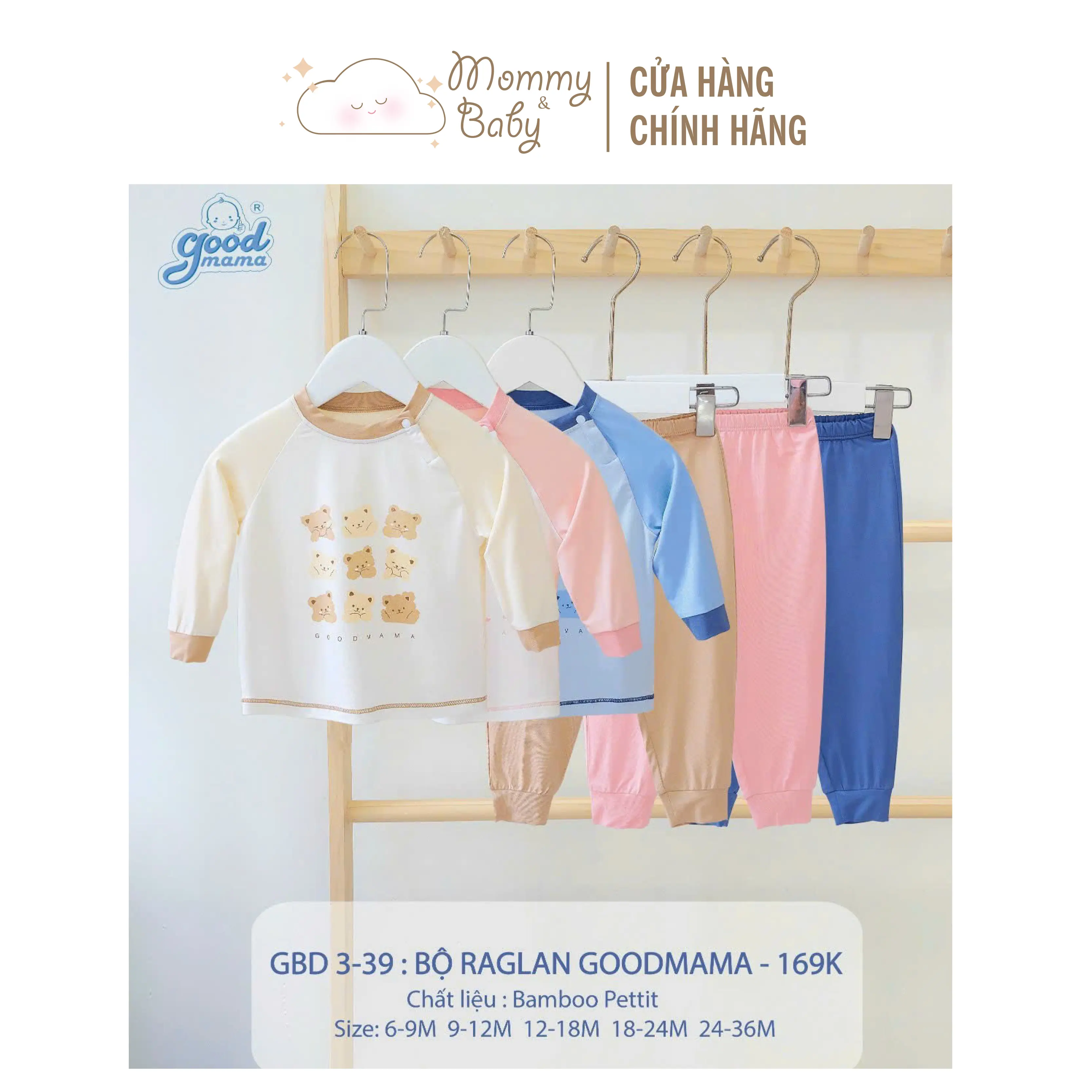 Goodmama Bộ Raglan thun mặc thu đông phối sọc GBD 3-39 cho bé trai, bé gái