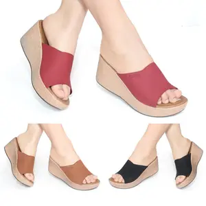 Sandal Sendal Wedges Wanita Selop / Slop Cewek Casual Hak Tinggi Murah W3B