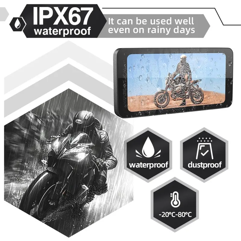 6.5 Inch Motorcycle Smart Screen, Touch Screen Portable Android Auto Bluetooth-compatible Anti-theft Waterproof GPS Navigation, Dashboard, Car Camera 6