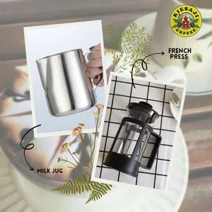 Paket Hemat Stainless Steel Milk Jug 350 ml + French Press Milk Frother Alat pembuih Susu