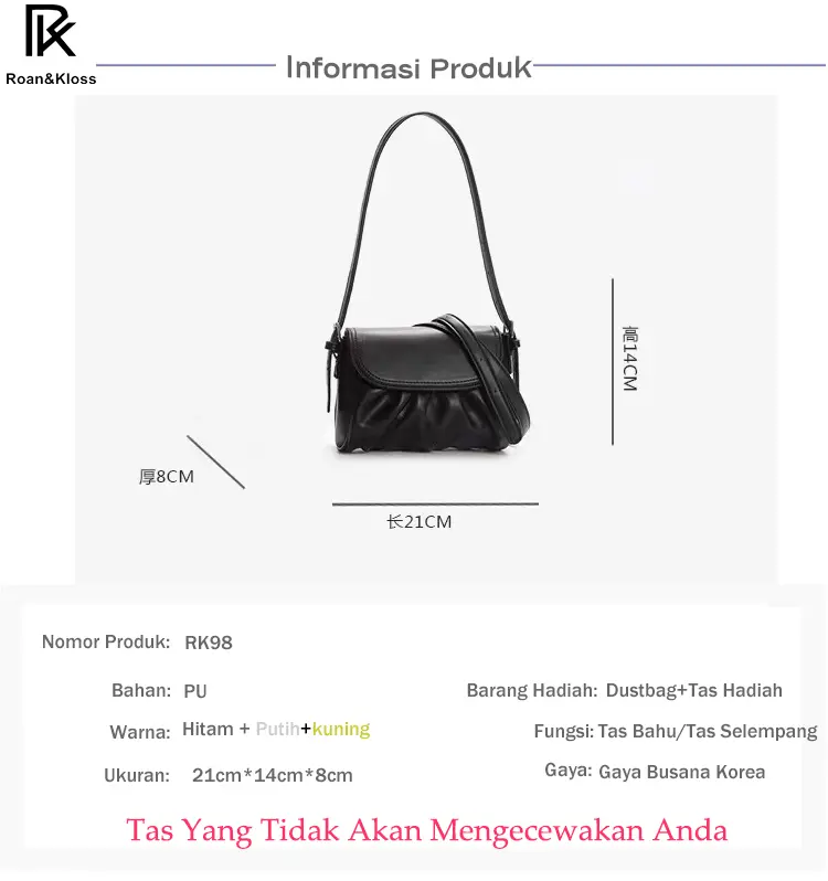[Roan & Kloss] Tas Selempang Wanita Tas Sling Bag Wanita Import Terbaru Original - Lipatan Sling Bag FREE Dustbag + Paperbag Kulit 8