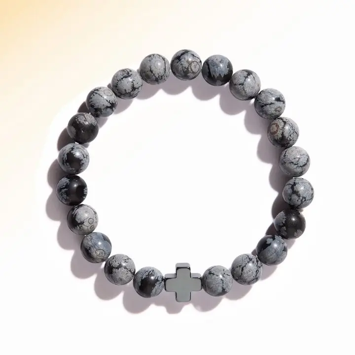 Ladifah Vòng tay đá Obsidian bông tuyết (Snowflake Obsidian) đi học, đi làm, đi chơi vòng tay nam  phù hợp với những người làm văn phòng hay người làm kinh doanh phải giải quyết những công việc căng thẳng