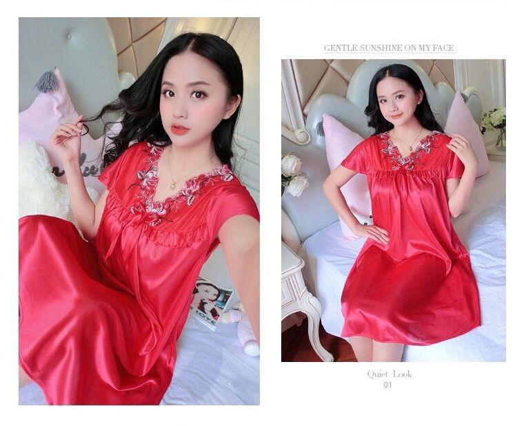 Product Introduction of Đồ Ngủ Nữ Mùa Hè, Ngoại Cỡ, Vải Lụa Lạnh Váy Ngủ, Thích Hợp Cho Cô Gái Đầy Đặn, Gợi Cảm Và Rộng Rãi, Váy Ngủ Ngắn Tay, Áo Mặc Bên Ngoài Tích Hợp, Đồ Mặc Nhà 19