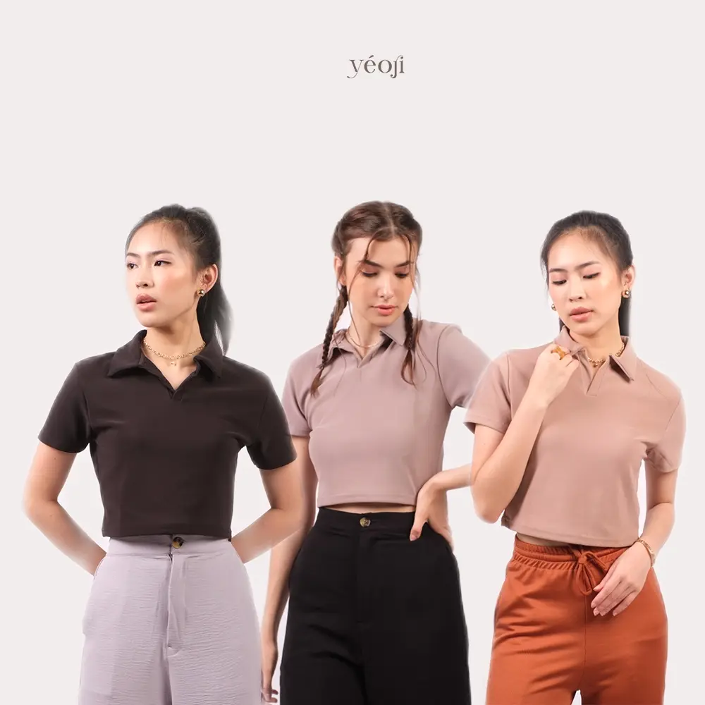 Yeoji Zuyu Polo Crop Top Premium | Atasan Wanita Cropped