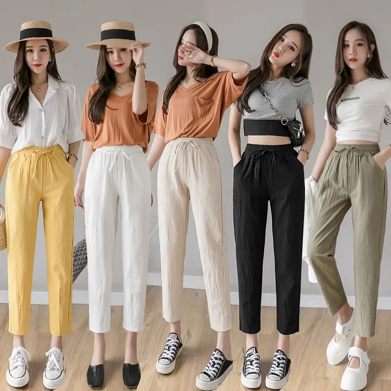 Quần Baggy lưng chun nữ. Chất vải đũi mềm mịn thoáng mát thấm mồ hôi tốt