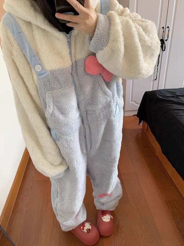 Product Introduction of Piyama Bulu Karang Sehelai, Rekaan Kartun, Untuk Wanita, Koleksi Musim Sejuk 2024, Onesie Mewah Tebal, Pakaian Ruang Tidur, Boleh Dipakai Di Luar Pajamas Sleepwear Baju 2