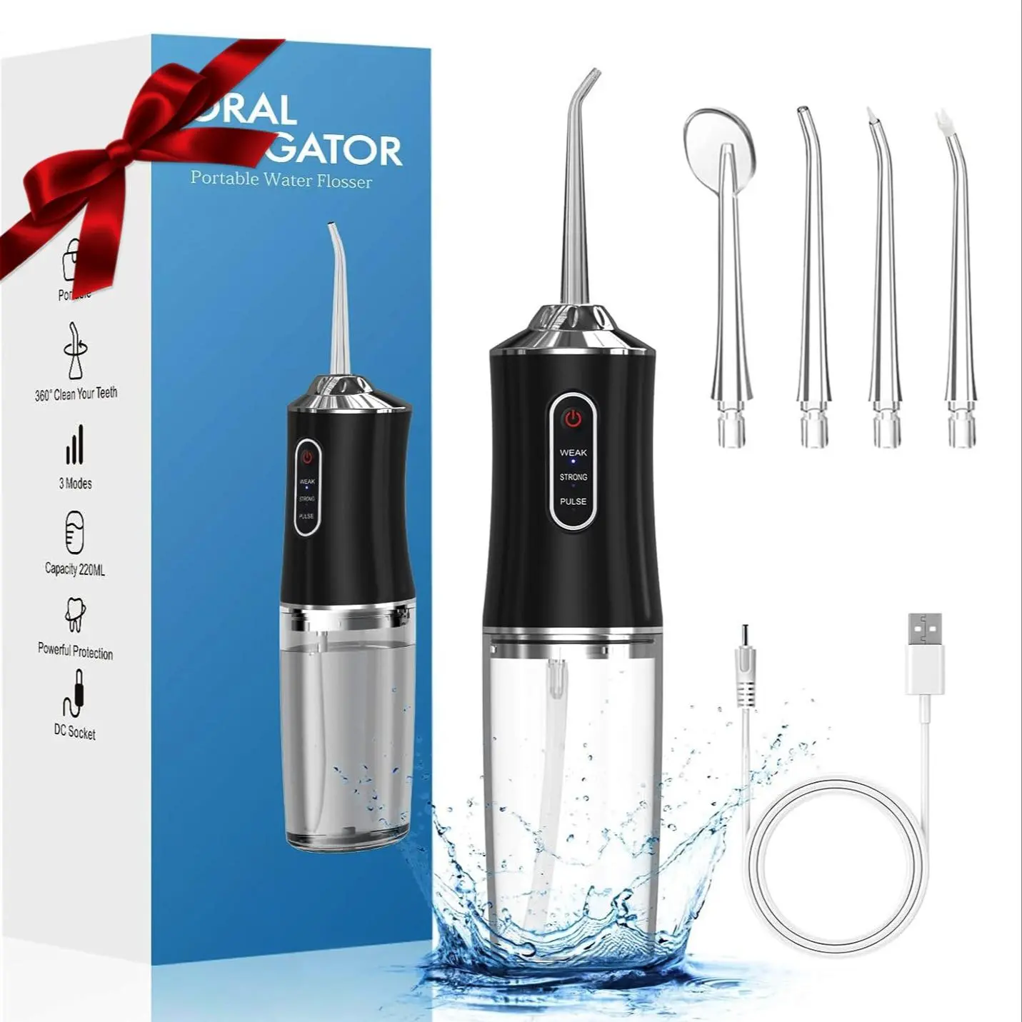 Electric Water Flosser, 1 Set Portable Oral Irrigator with 3 Modes & 4 Nozzles, Power Dental Flossers for Home & Travel