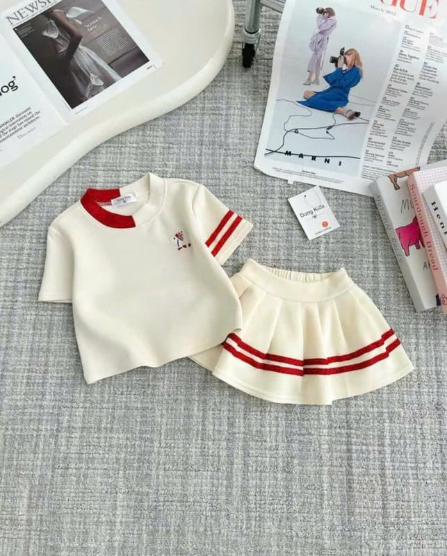 Bộ váy xếp ly mẫu Áo cổ mix 2 màu tay sọc viền , kèm chân váy 2 sọc chất tixi mềm mát thấm hút mồ hôi sz 40- 55 kg ( GẦN SZ LẤY LÊN 1 SZ TO NHÉ ) 5