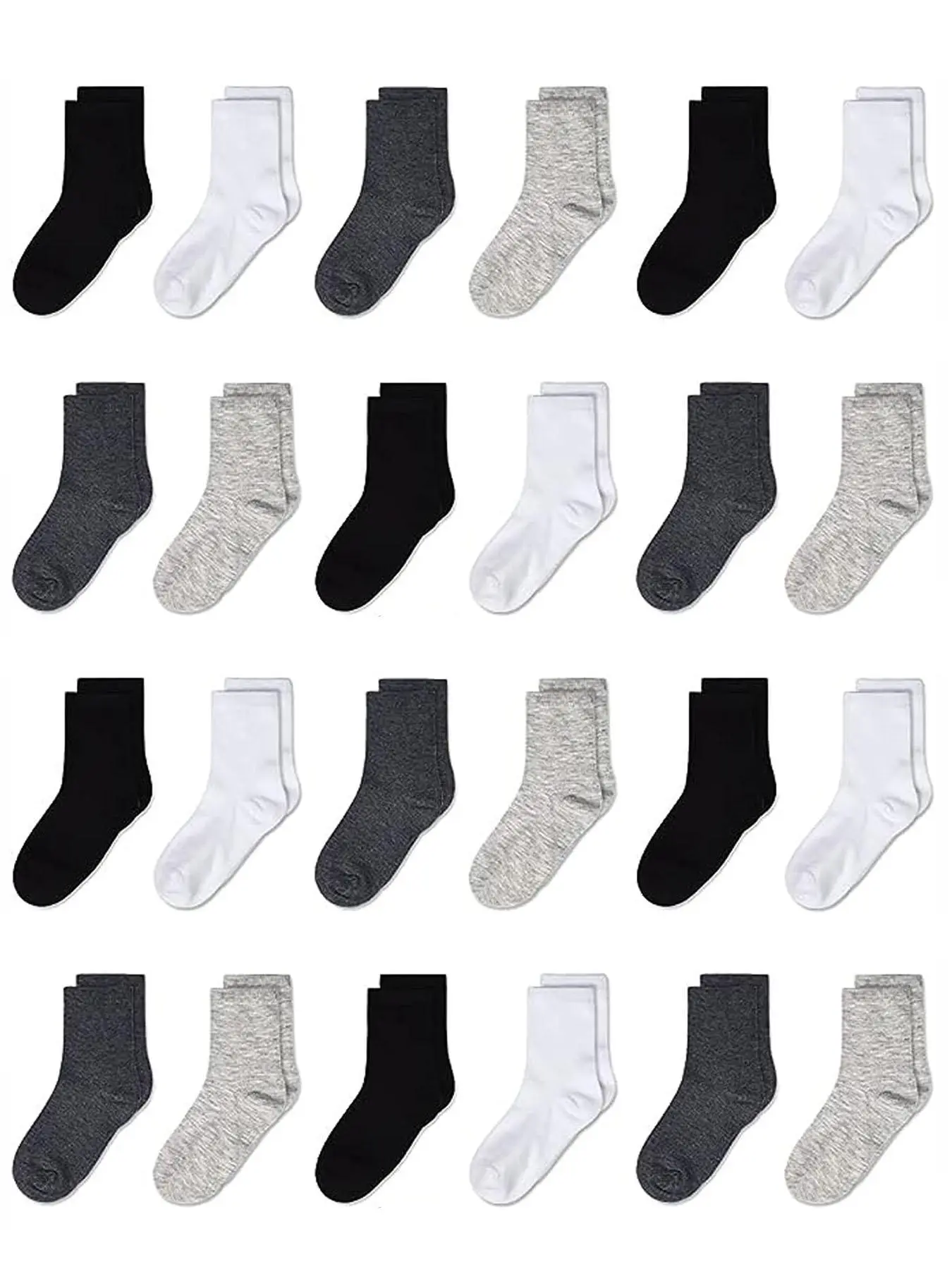 Kid's 24 Pairs Random Solid Crew Socks, Casual Comfy Breathable Mid Calf Socks for Daily Wear, Kid's Socks for All Seasons, Socks