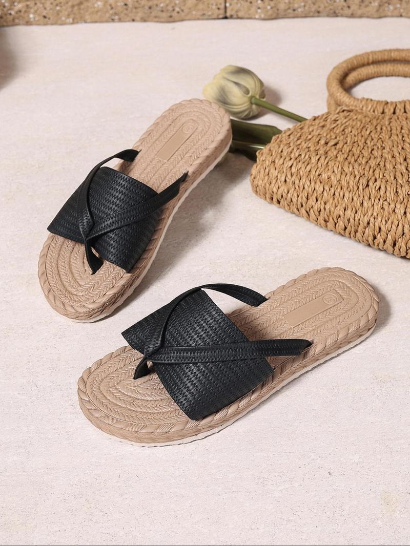 Product Introduction of Women's Fashionable Plain Color Toe Thong Slides, Casual Comfortable Flat Sandals for Outdoor Vacation, Versatile Slippers for Daily Wear, Walking Shoes 4